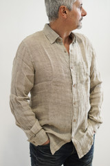 Mark Long Sleeve Shirt Natural Mesh Linen