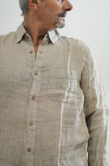 Mark Long Sleeve Shirt Natural Mesh Linen
