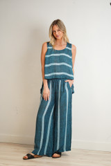 Mia Linen Pants Gemstone Blue Stripe Woven