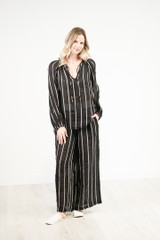 Sussana Top Black Velvet Stripe Gauze