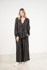 Mia Linen Pants Black Velvet Stripe Gauze