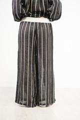 Mia Linen Pants Black Velvet Stripe Gauze