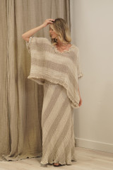 Sarita Linen Top Natural & White Ombre