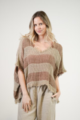 Sarita Linen Top Brown & Natural Stripes