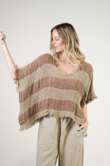 Sarita Linen Top Brown & Natural Stripes