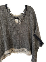 Sarita Linen Top Black & Natural Woven