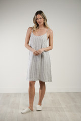 Nicola Slip Linen Dress Powder Blue Stripe