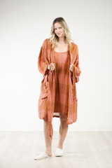 Verona Linen Robe Plaid Check
