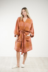 Verona Linen Robe Plaid Check