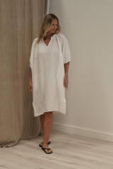 Orabella V-Neck Dress White (With Pockets!)