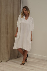 Orabella V-Neck Dress White (With Pockets!)
