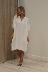 Orabella V-Neck Dress White (With Pockets!)