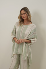 Bellla Elasticated Sleeves Top Reseda Stripey