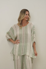 Bellla Elasticated Sleeves Top Reseda Stripey