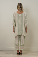 Bellla Elasticated Sleeves Top Reseda Stripey