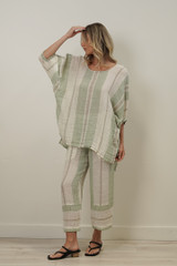 Bellla Elasticated Sleeves Top Reseda Stripey