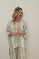 Bellla Elasticated Sleeves Top Reseda Stripey