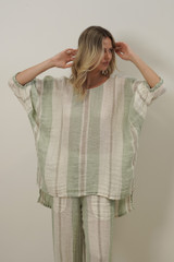 Bellla Elasticated Sleeves Top Reseda Stripey