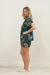 Autumn Leaf Petrol Blue Short PJ Set