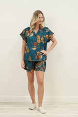 Autumn Leaf Petrol Blue Short PJ Set
