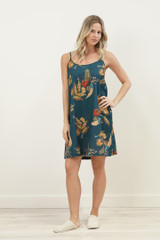 Autumn Leaf Petrol Blue Slip Dress