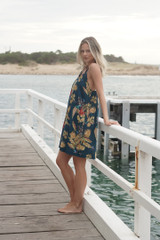 Autumn Leaf Petrol Blue Slip Dress