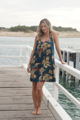 Autumn Leaf Petrol Blue Slip Dress