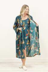 Autumn Leaf Petrol Blue Kimono