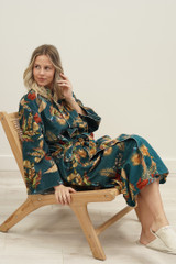 Autumn Leaf  Petrol Blue Velvet Robe