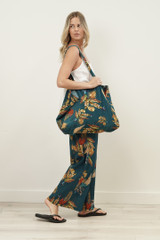 Autumn Leaf Petrol Blue Velvet Bag