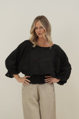 Serena Shirred Hem Top Black Combo