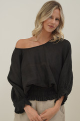 Serena Shirred Hem Top Black Combo