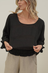 Serena Shirred Hem Top Black Combo