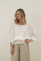 Serena Shirred Hem Top White Combo
