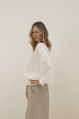 Serena Shirred Hem Top White Combo