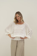 Serena Shirred Hem Top White Combo