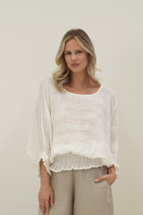 Serena Shirred Hem Top White Combo