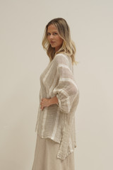 Bella Elasticated Sleeves Top Nat White w Gold Strand