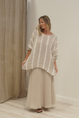 Bella Elasticated Sleeves Top Nat White w Gold Strand