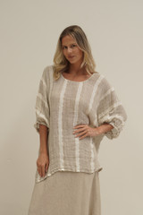 Bella Elasticated Sleeves Top Nat White w Gold Strand