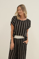 Carina Box Top Black Velvet Stripes