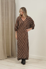 Giulia Bias Cut Dress Rust & White Stripes