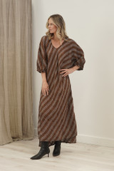 Giulia Bias Cut Dress Rust & White Stripes