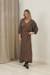 Giulia Bias Cut Dress Rust & White Stripes