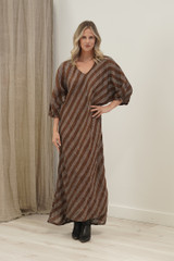 Giulia Bias Cut Dress Rust & White Stripes