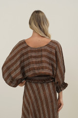 Serena Shirred Hem Top Rust & White Stripes