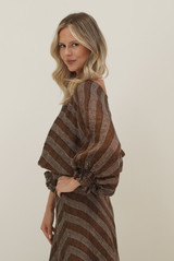 Serena Shirred Hem Top Rust & White Stripes
