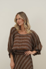 Serena Shirred Hem Top Rust & White Stripes
