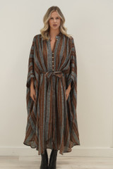 Donna Dress Grey & Rust Stripe