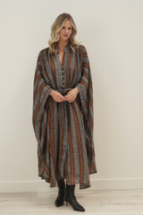 Donna Dress Grey & Rust Stripe